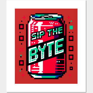 Cyberpunk Pixel Soda Can - Sip the Byte 2D Game Style Posters and Art